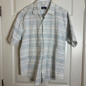 Oxford Linen Cotton Blue Striped Short Sleeve Shirt Men Size XL